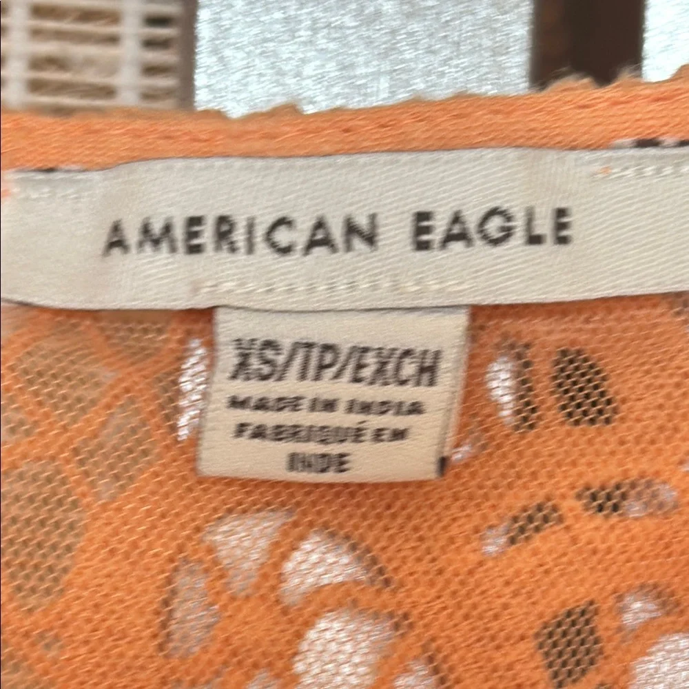 American Eagle Outfitters Orange Crop Blouse with Ruffled Tie Front